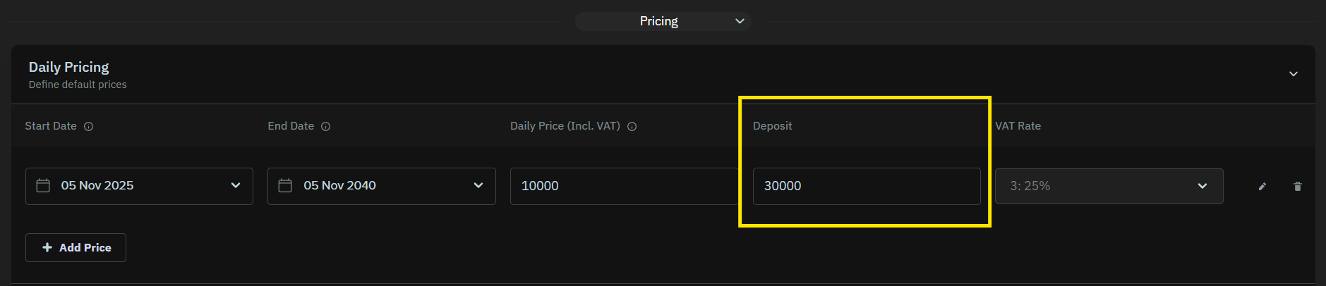 Bilde som viser hvor innskuddsbeløpet skal fylles inn