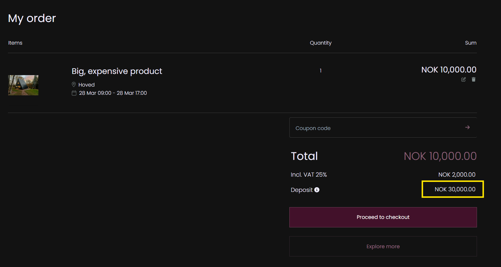 Bilde som viser beløpet oppført under «MVA» i handlekurven