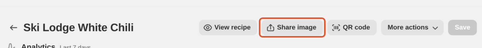 The Share image button at the top of the recipe editor