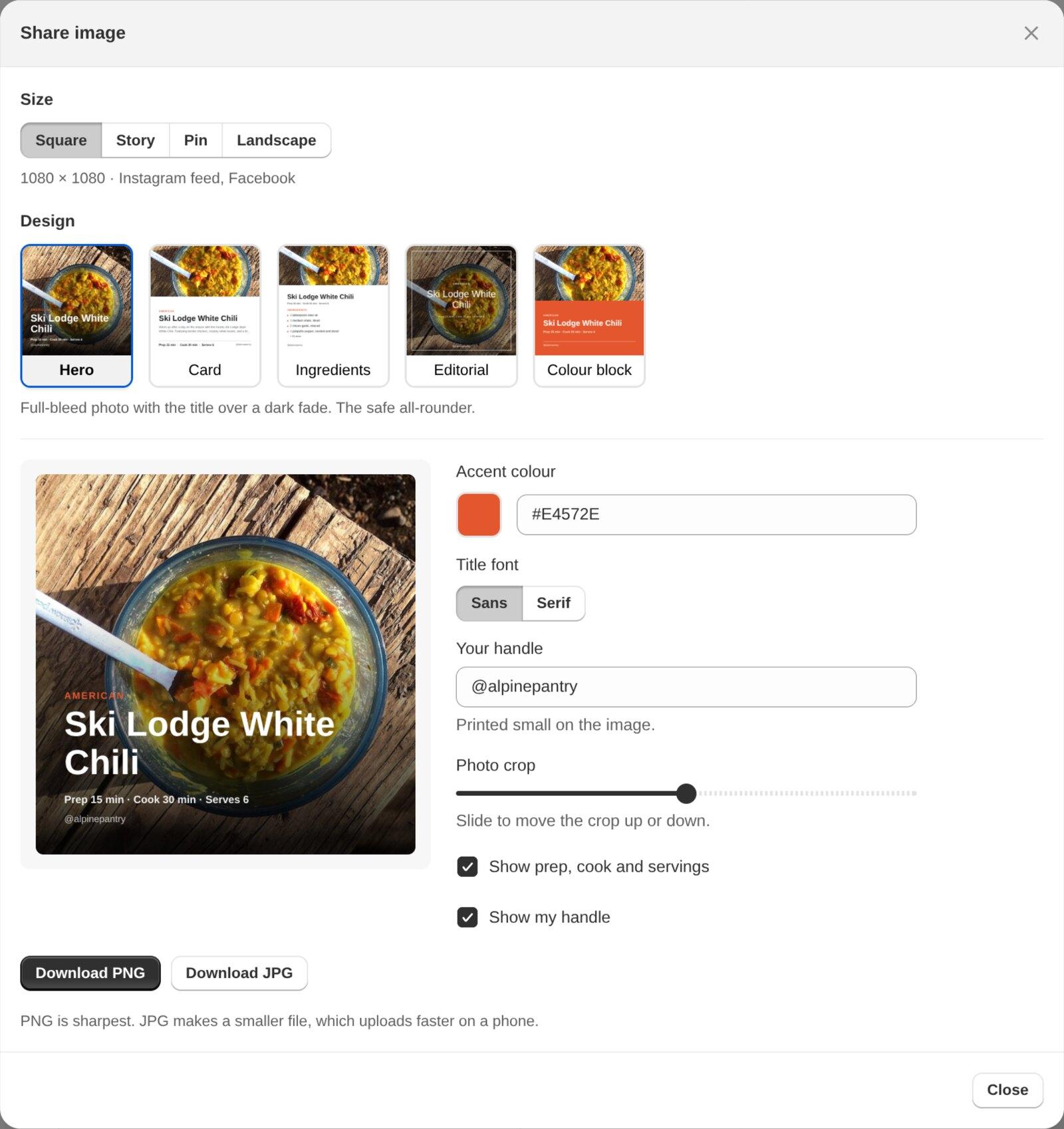 The Share image window