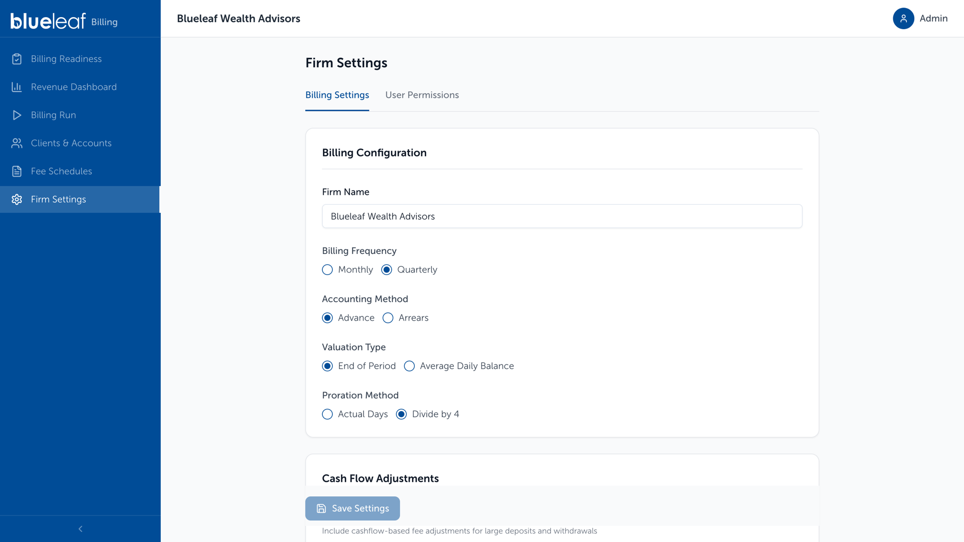 Firm Settings, Billing Configuration