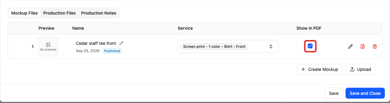 Show in PDF on a published design