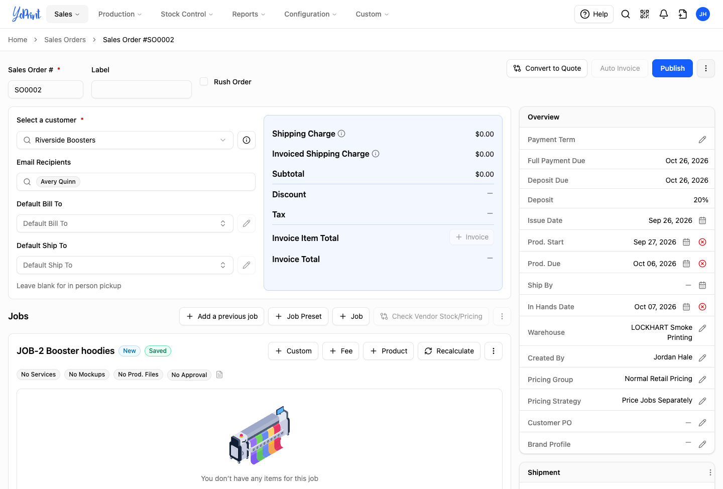 Sales order in draft status with automatic saving
