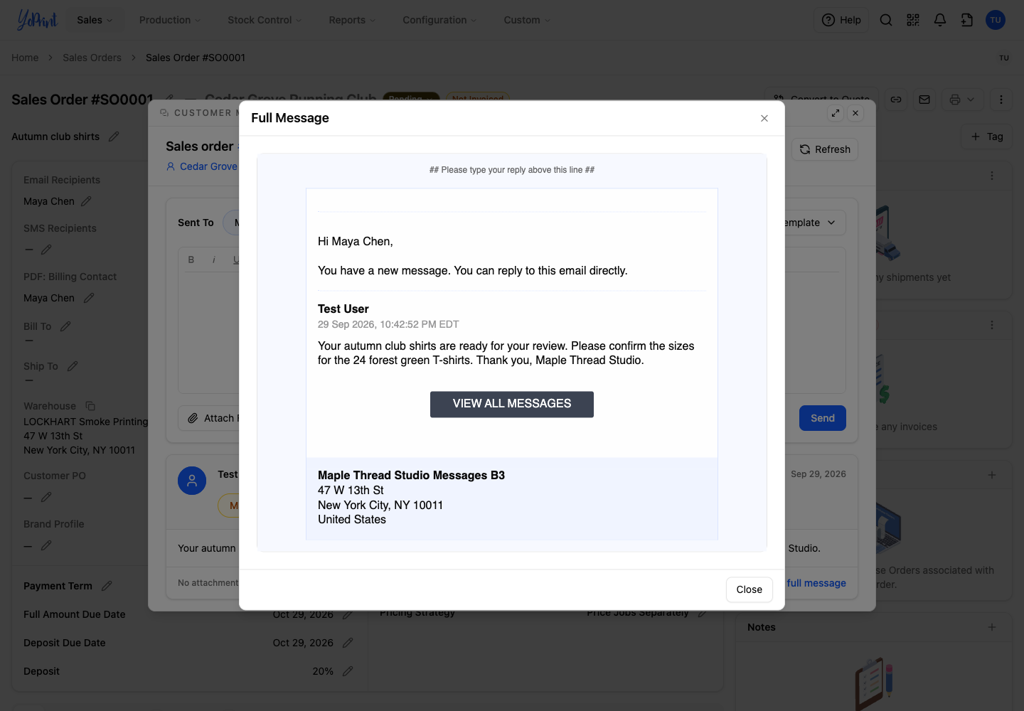 The full outgoing email addressed to Maya Chen