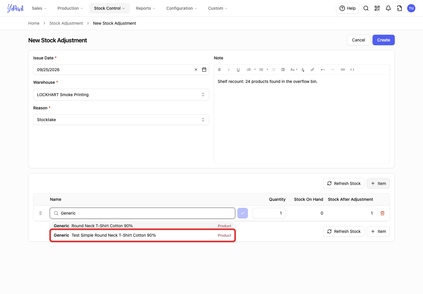 Matching product in the suggestions list