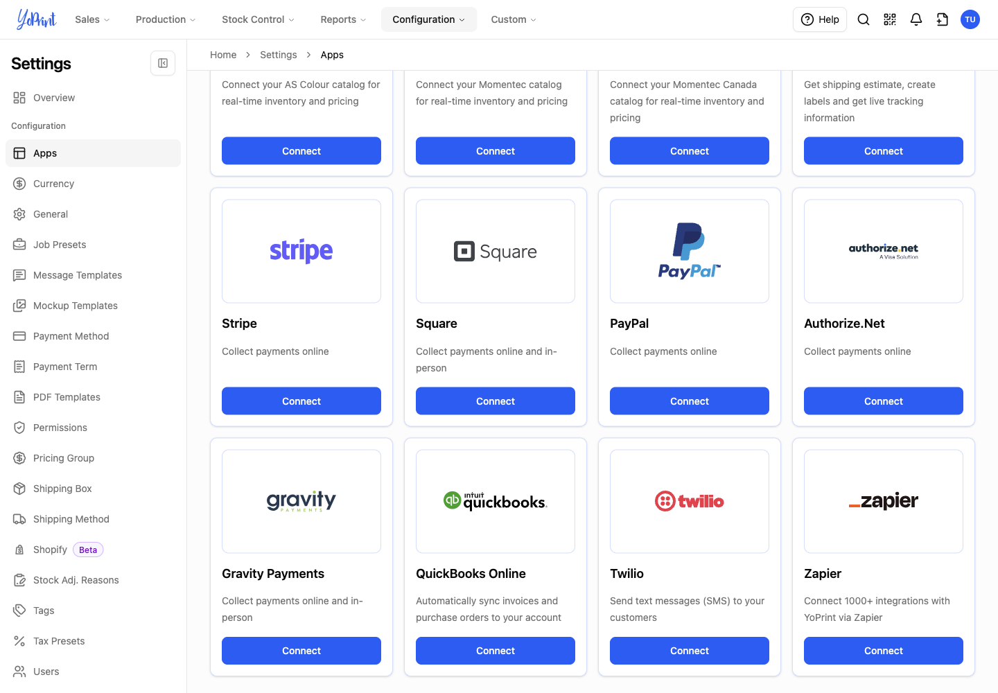 Payment processors and QuickBooks Online on Connected Apps