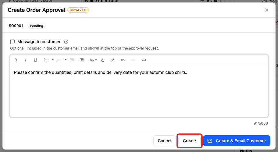 Create the request without an email