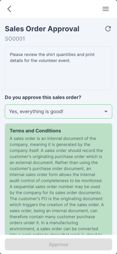 Order approval on a phone