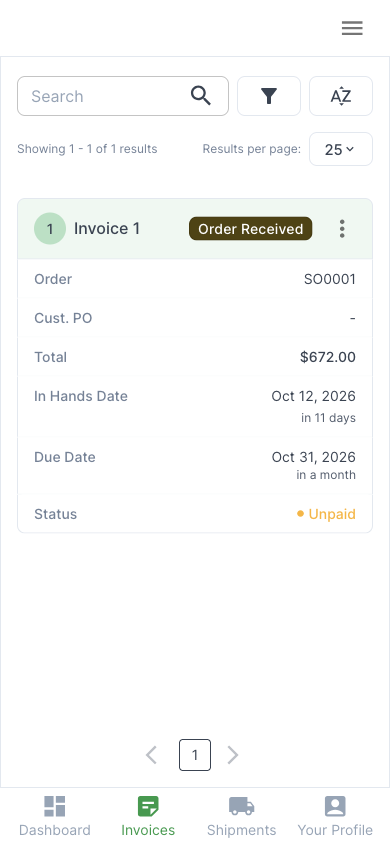 Invoice list on a phone