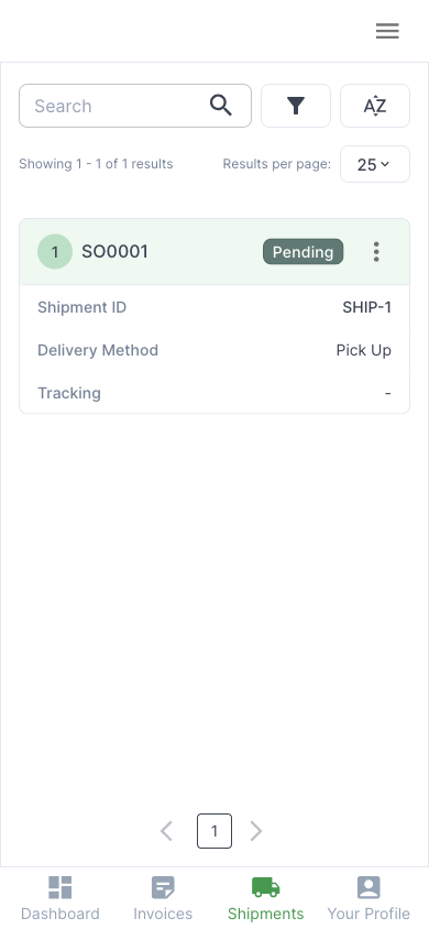 Shipment list on a phone