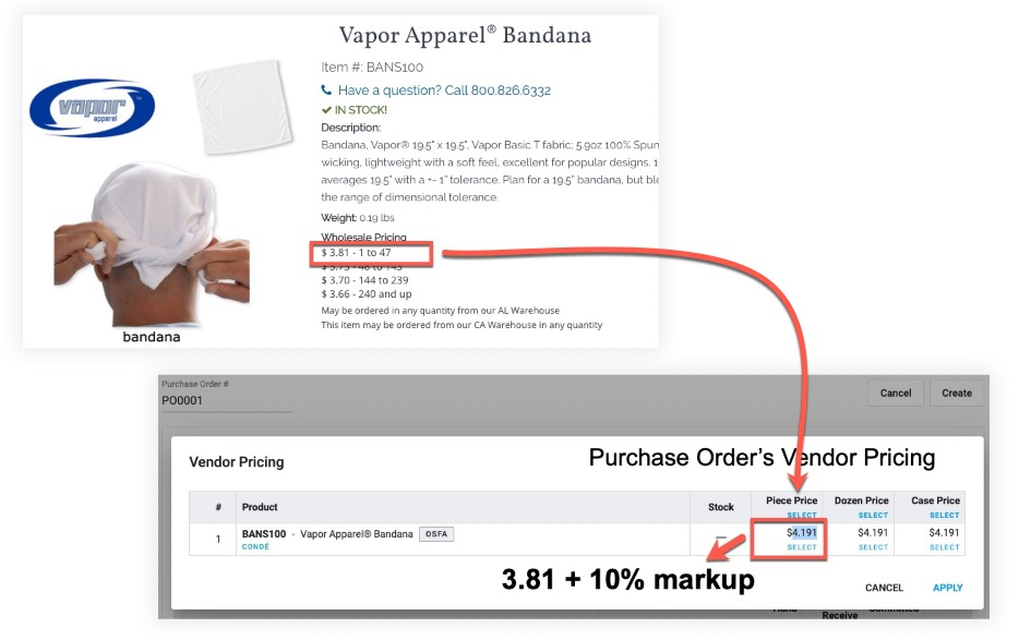Earlier Condé vendor-pricing example
