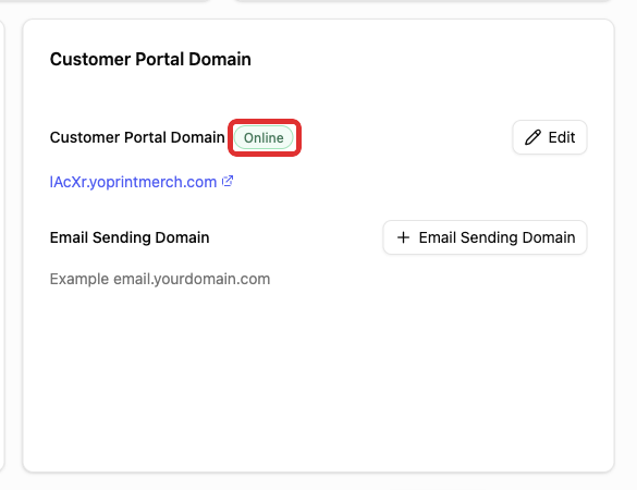 Online badge on the Customer Portal Domain card