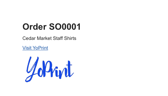 The saved order PDF with the website link and logo