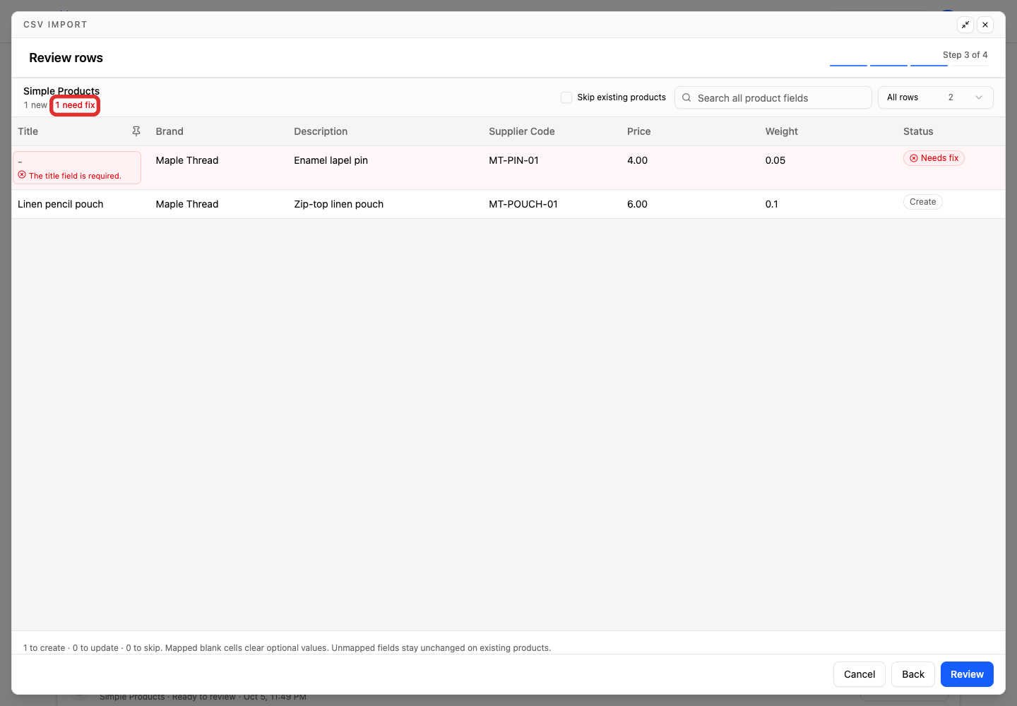 Filter the review to rows that need a correction