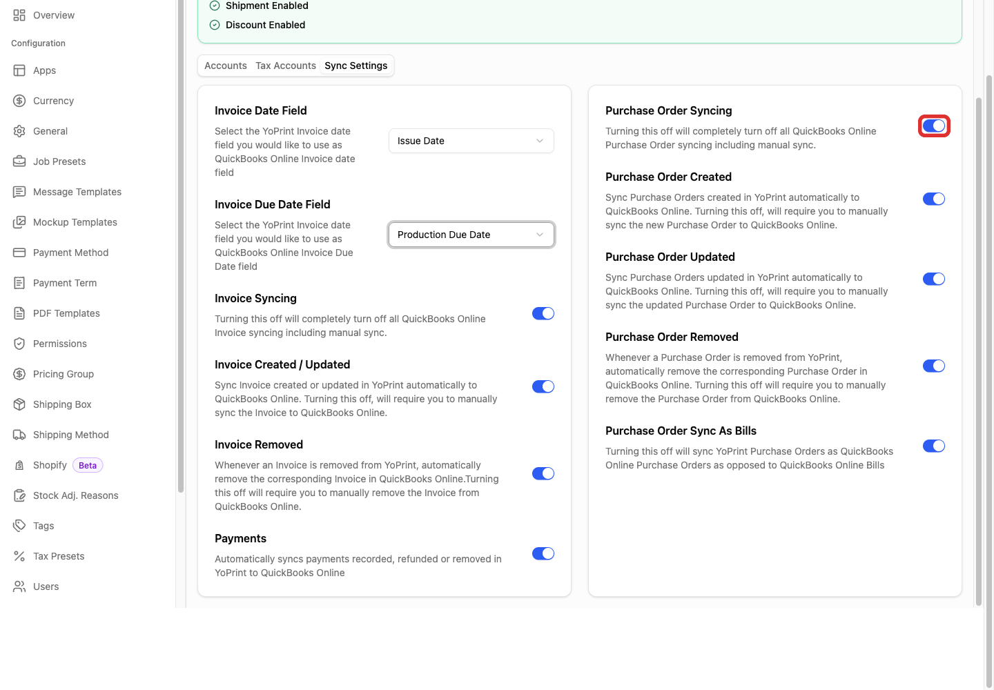 Purchase Order Syncing and its related controls