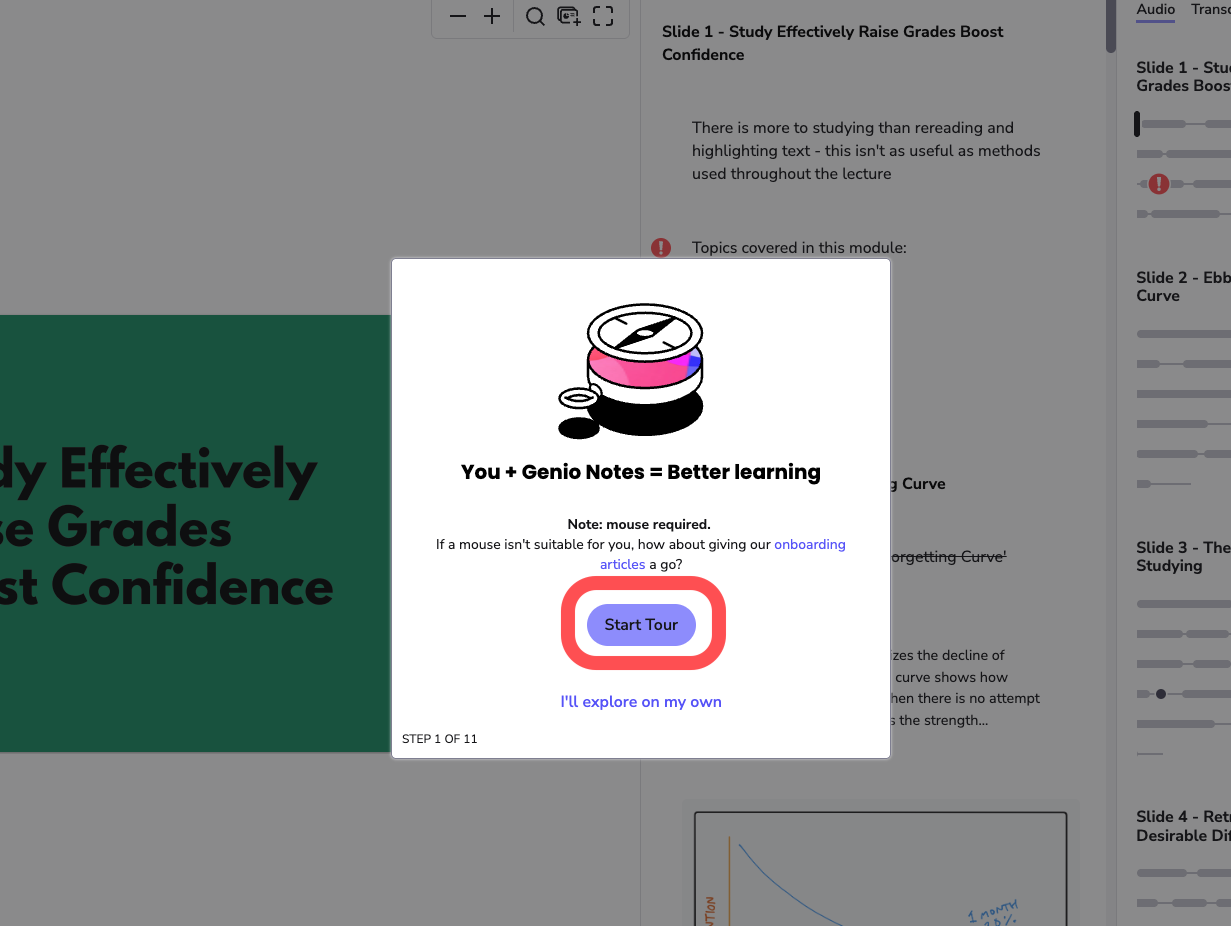 image shows the start of the guided tour with 'Start Tour' button highlighted