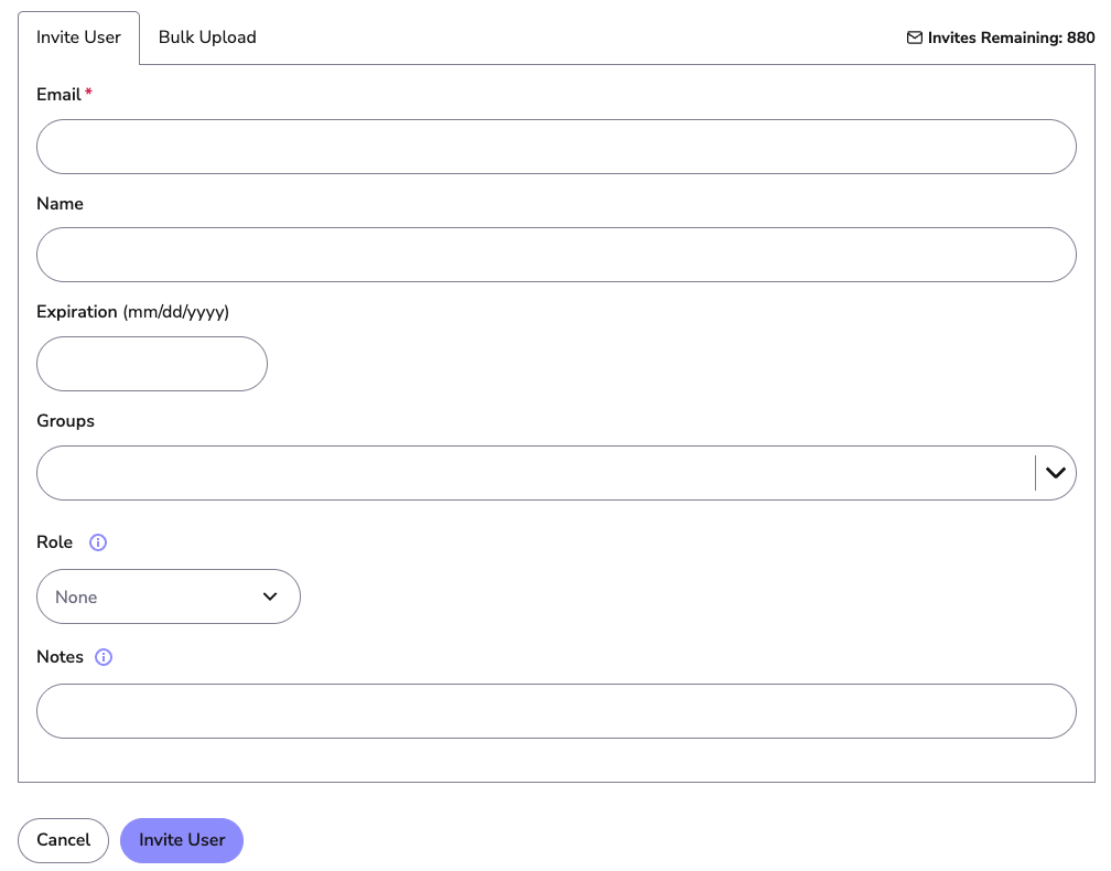Image showing the Invite page,