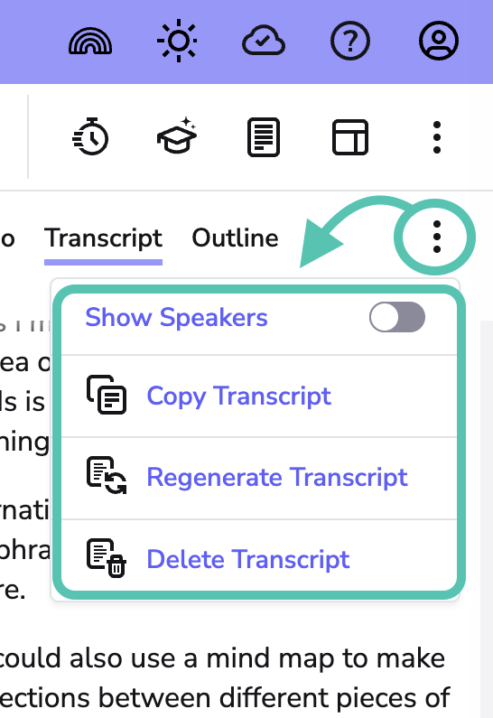 image highlights transcription options drop down menu