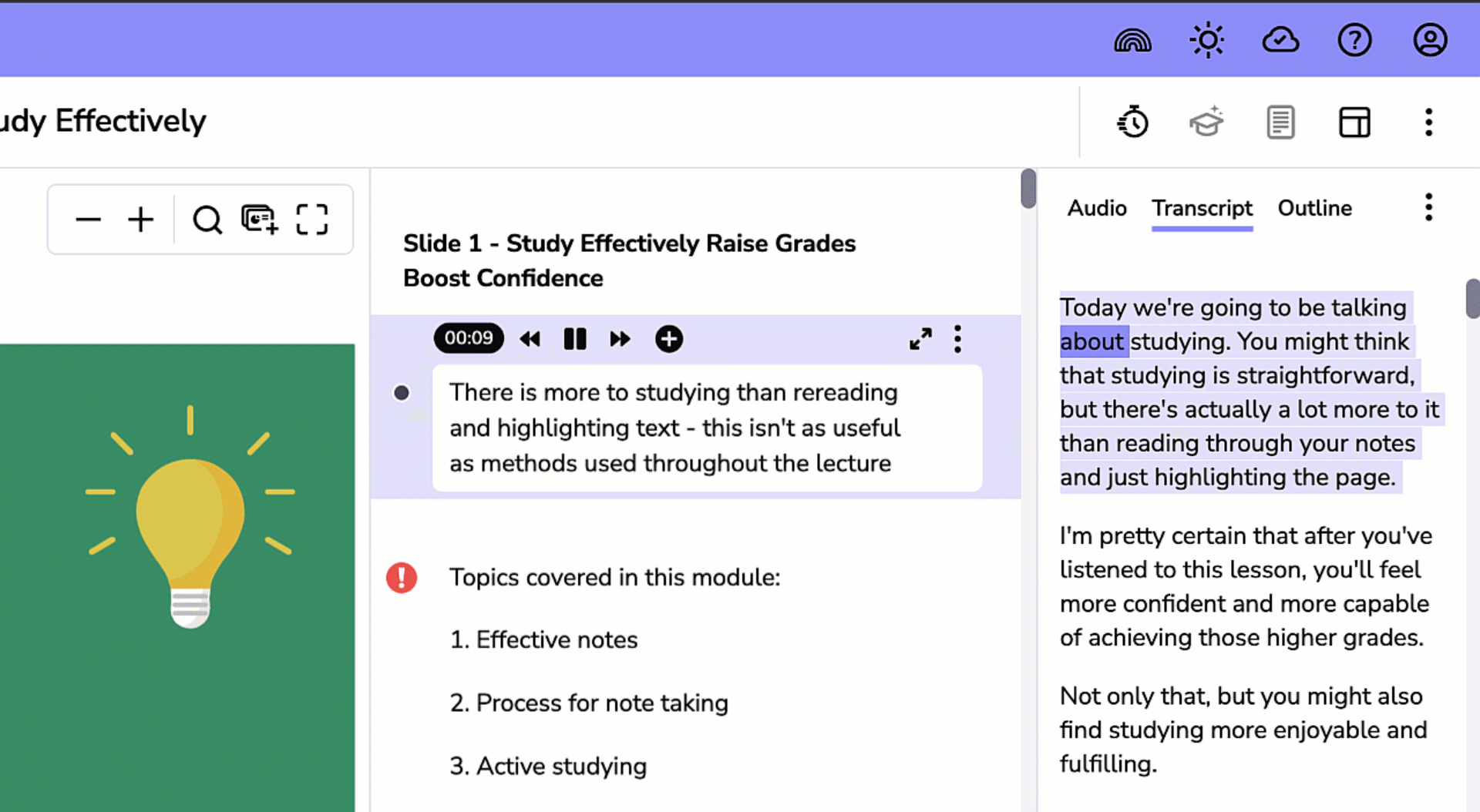 GIF showing the transcript being highlighted.