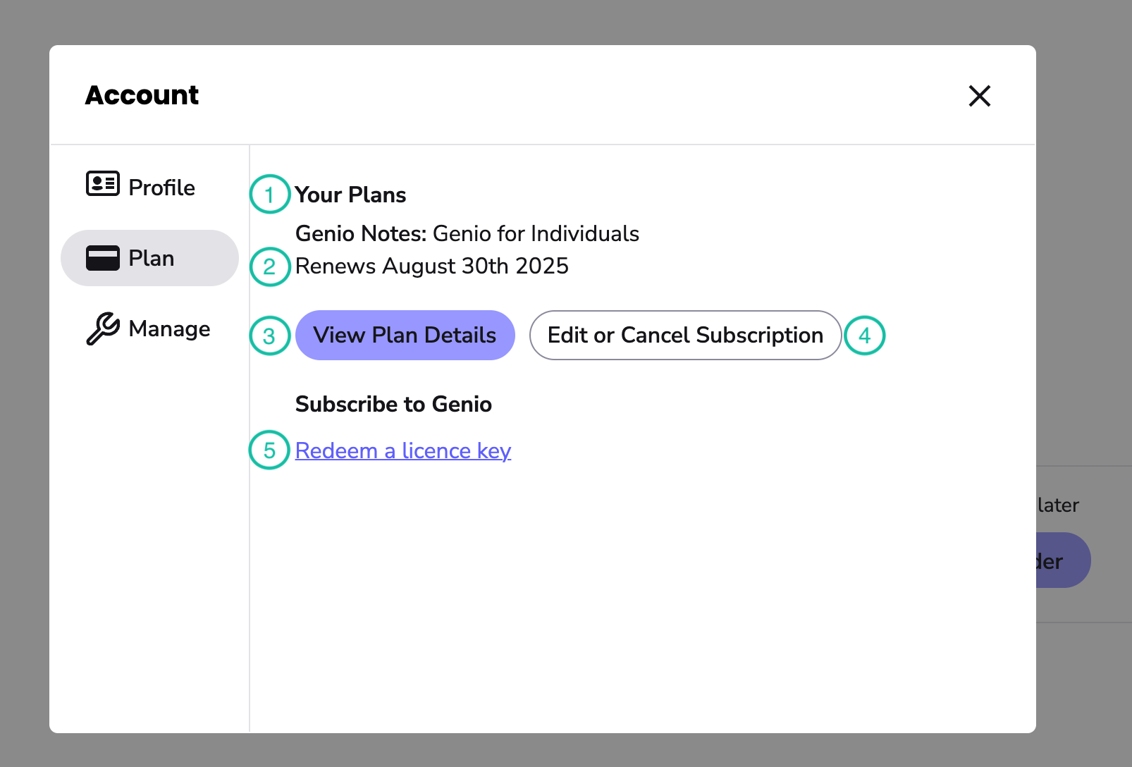Image of the Plan tab in your account