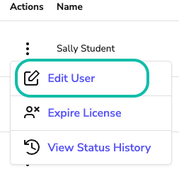 Image showing the action menu with Edit User highlighted