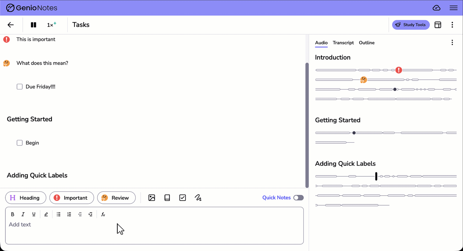 GIF showing adding labels