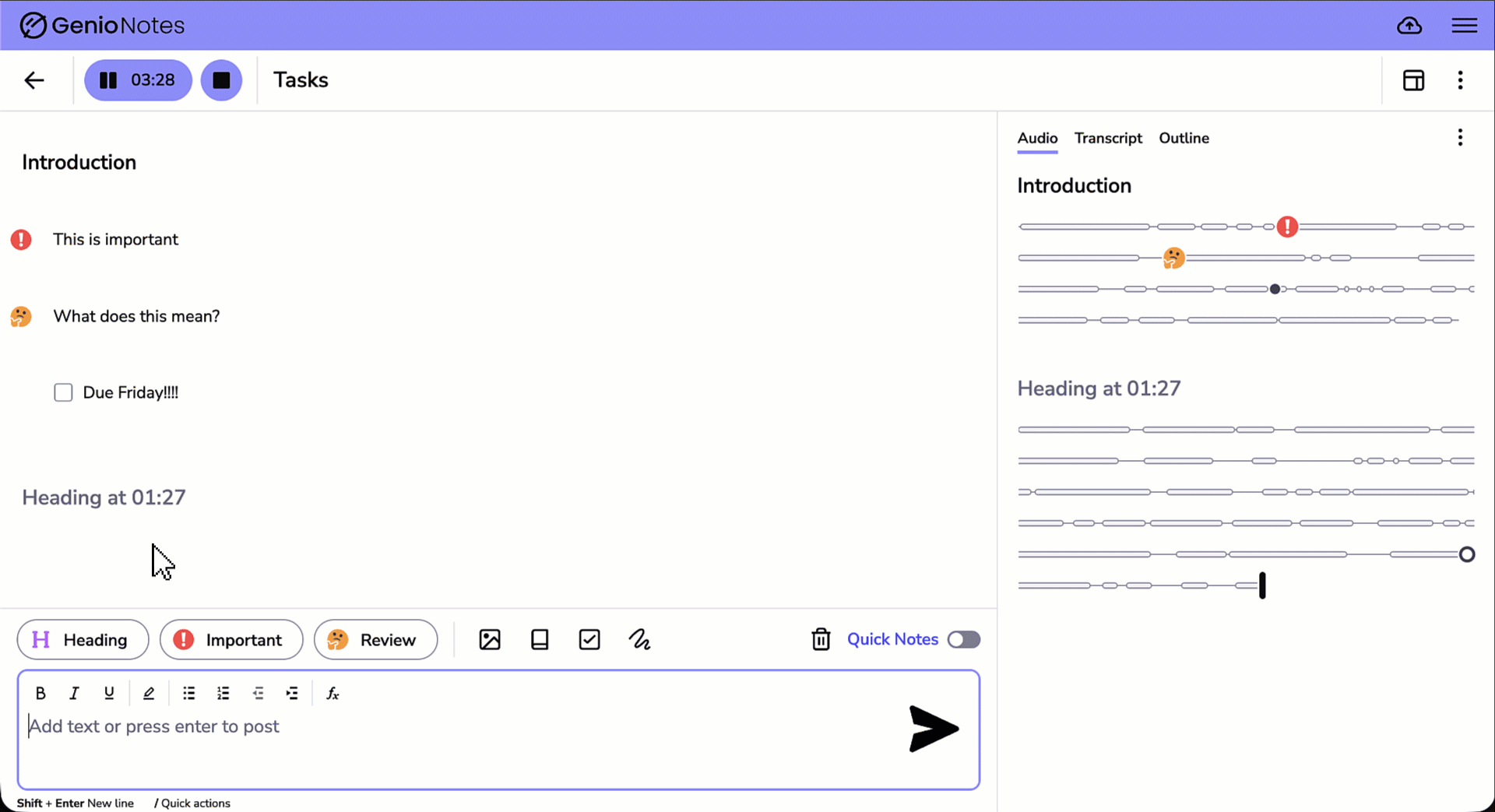 GIF showing adding a heading