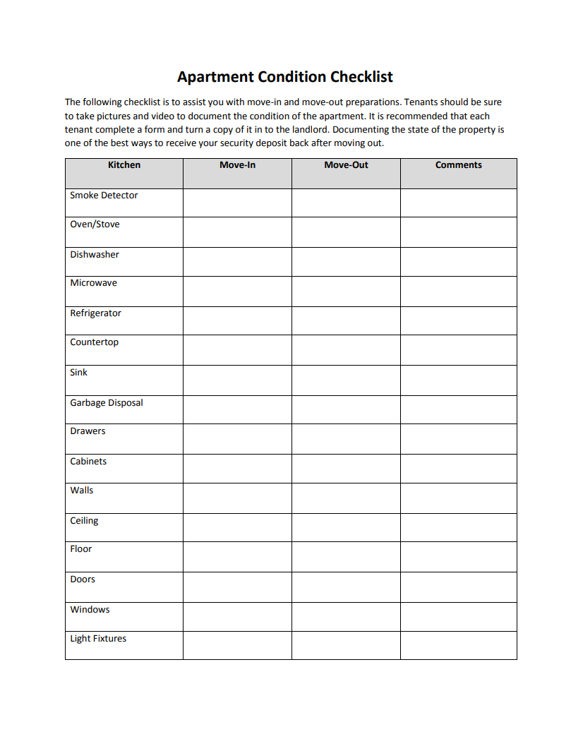 apartment condition checklist