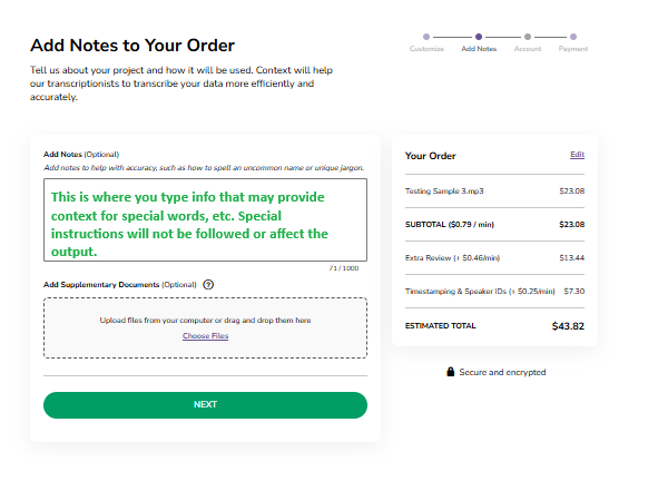 TM Support/HelpScout/Screenshots/Order Now Process 2026/Human Edited Transcription/2026 Screenshots/Order Now Add Notes screen HE 2026.png