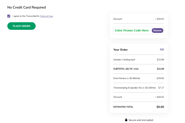 TM Support/HelpScout/Screenshots/Order Now Process 2026/Placing and Confirming Order Now/2026 Screenshots/Order Now process Payment screen no card required with promo code ss 2.png