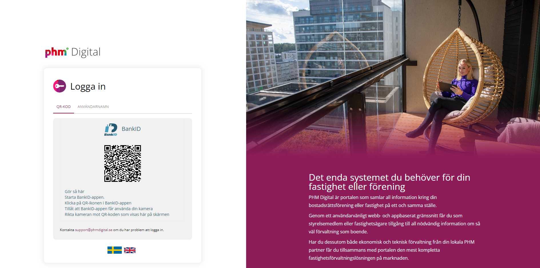 Inloggning i via dator