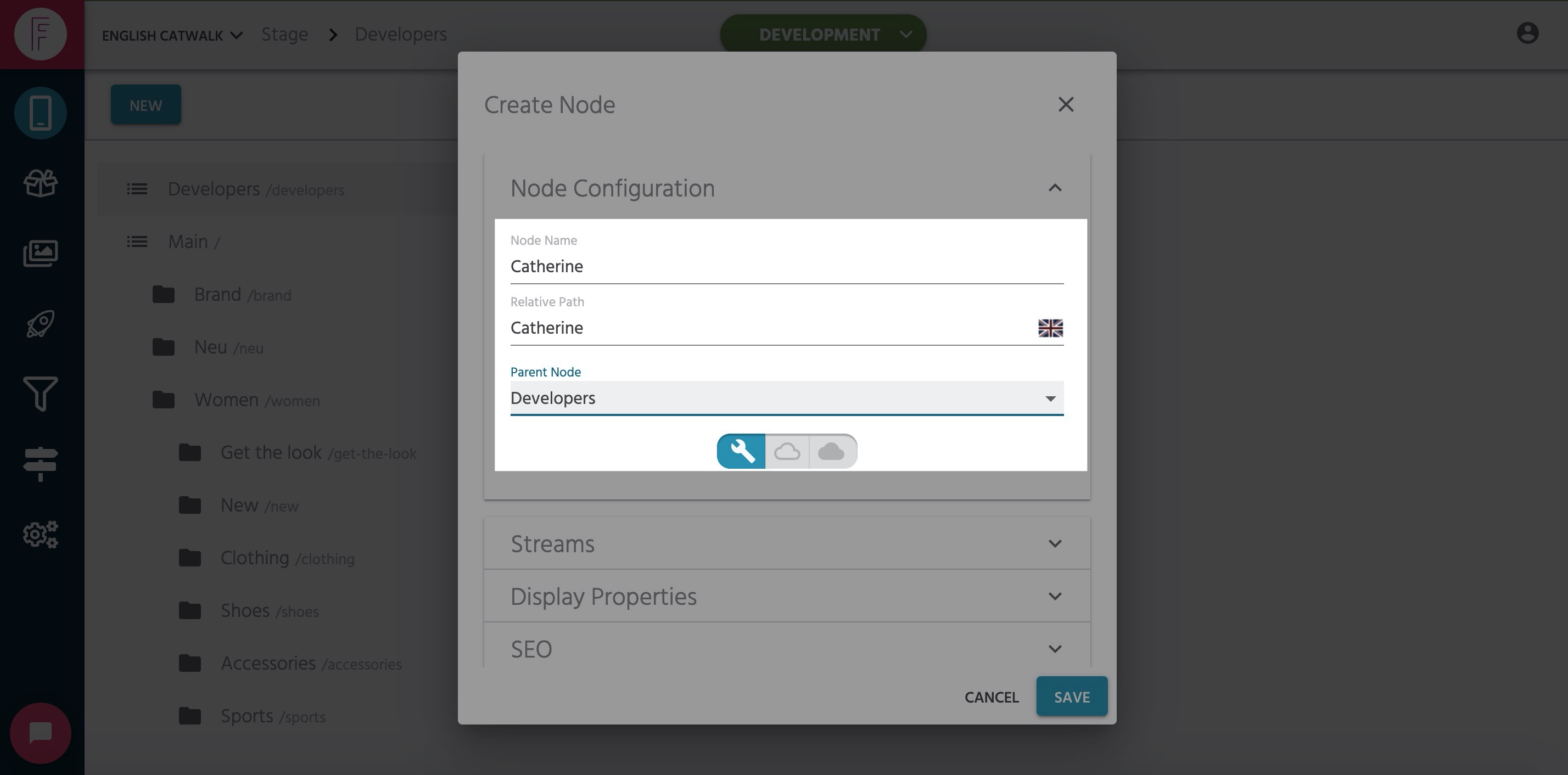 Tastic New Node Create Screen
