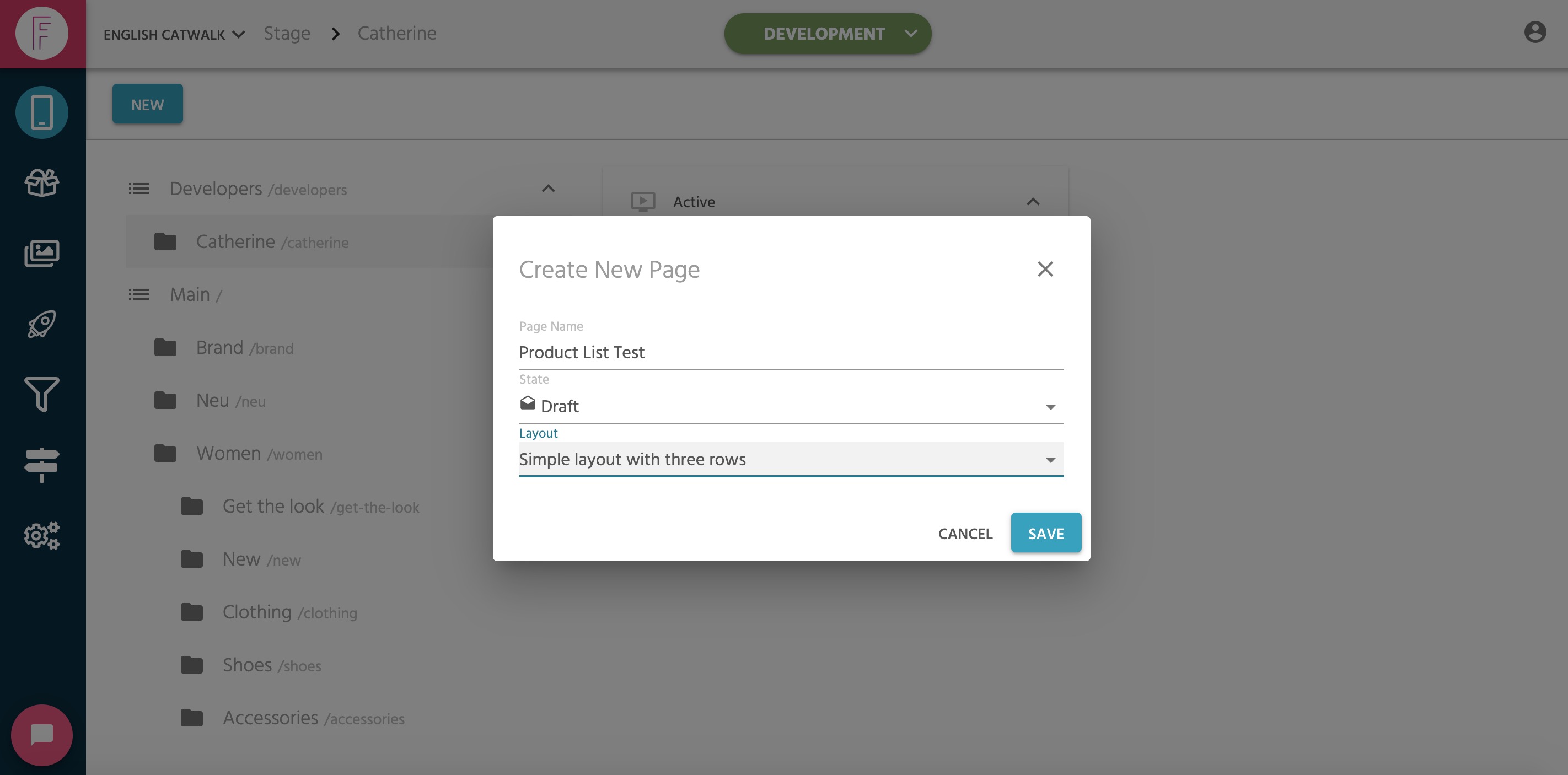 Tastic New Page Create Screen
