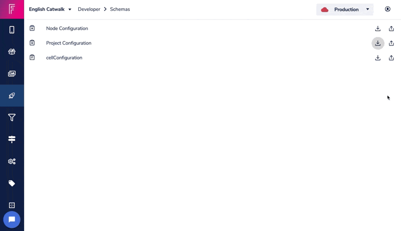 Click upload and select project configuration schema