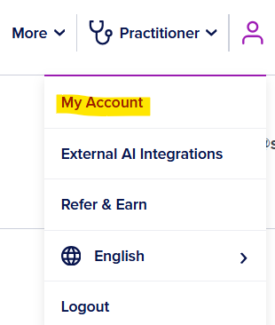 my account dropdown menu