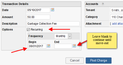 Setting the beginning and ending recurring transaction dates