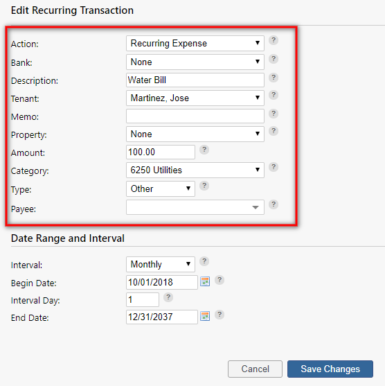 Recurring tenant expenses