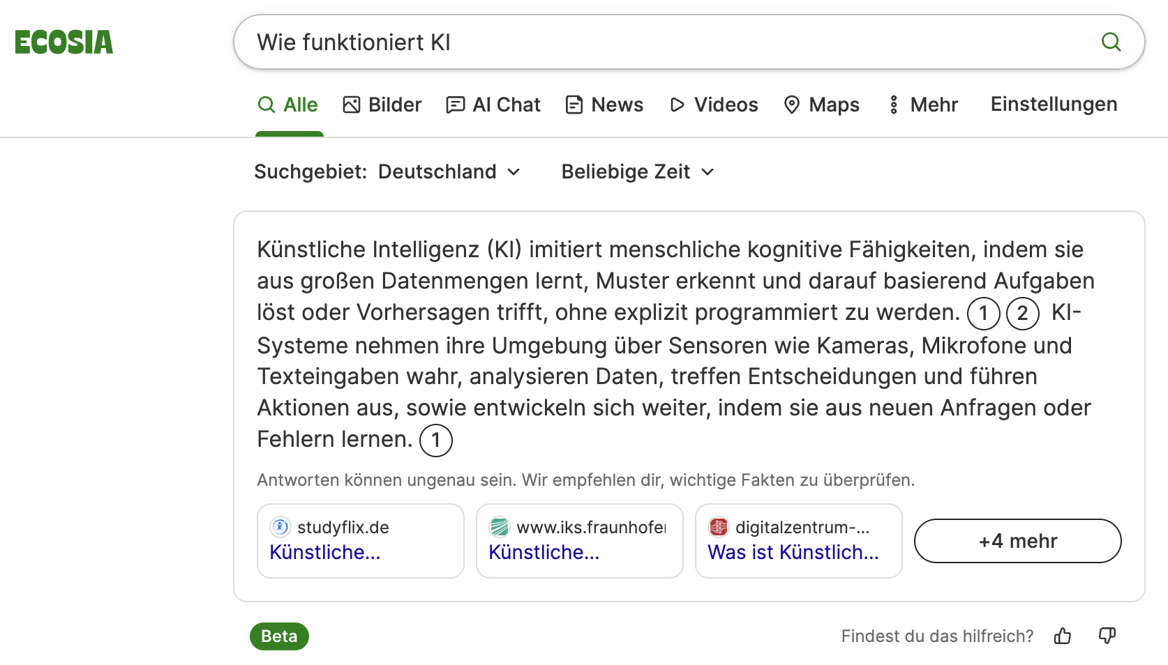 Screenshot KI-Übersichten