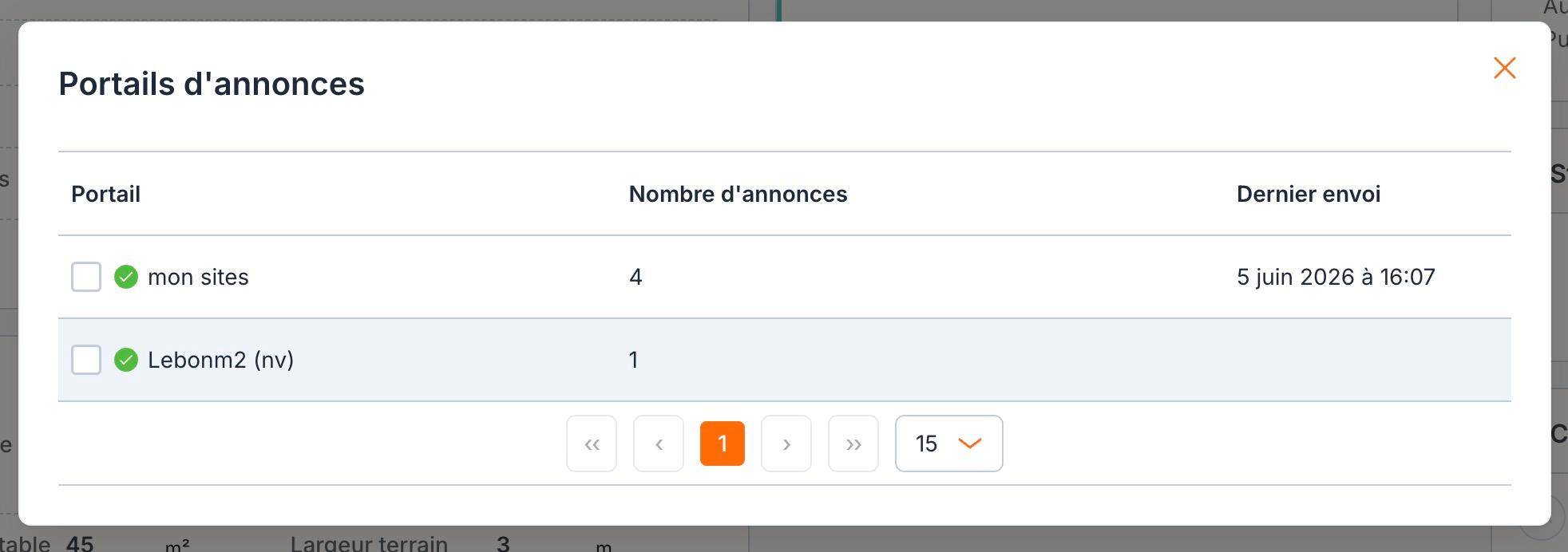 La fenêtre « Portails d'annonces » : une case par portail, le nombre d'annonces déjà envoyées et la date du dernier envoi.