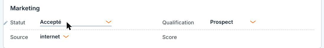 Un champ à choix : la flèche ouvre la liste des valeurs.