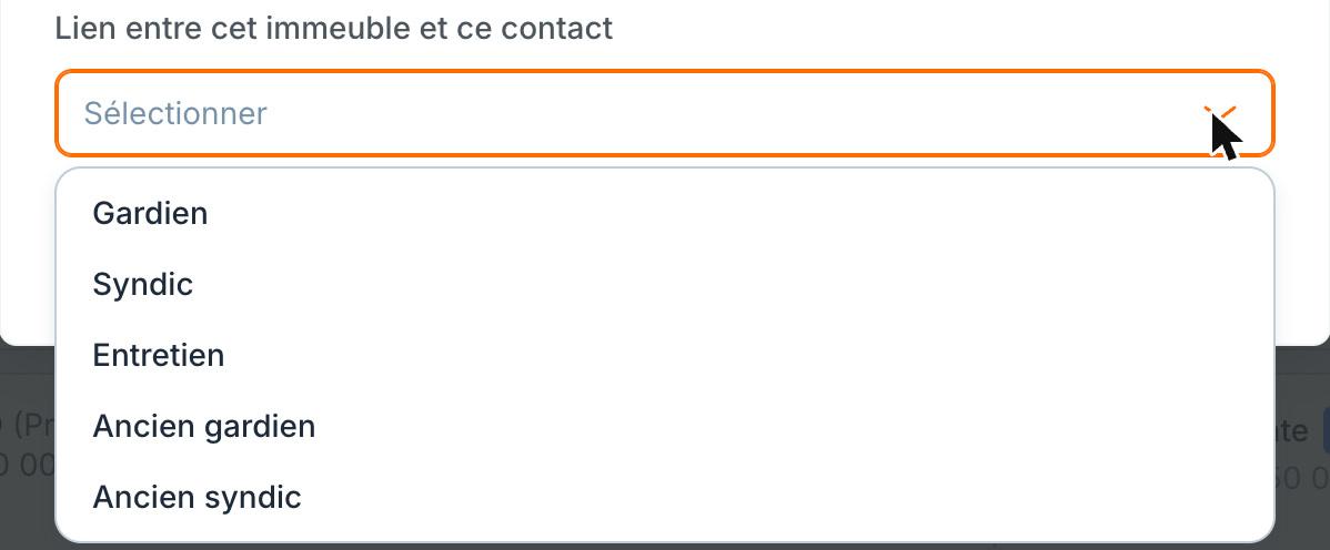 Les liens possibles entre un immeuble et un contact.