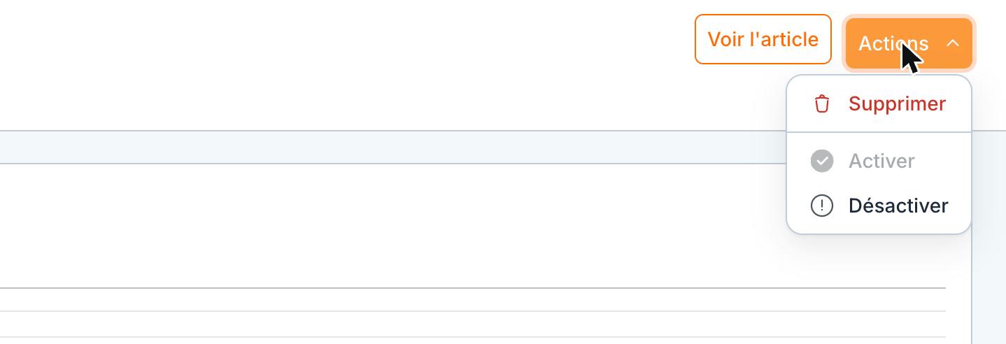 Le menu « Actions » d'un article.
