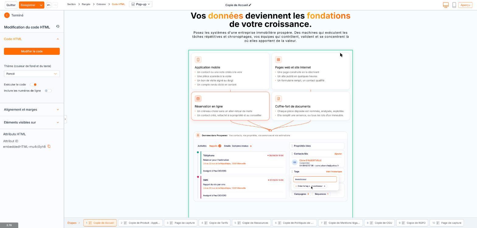 Le volet « Modification du code HTML ».