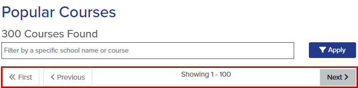 The callout highlights the location of the First, Previous, and Next buttons.