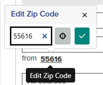 Edit Zip Code pop-up.