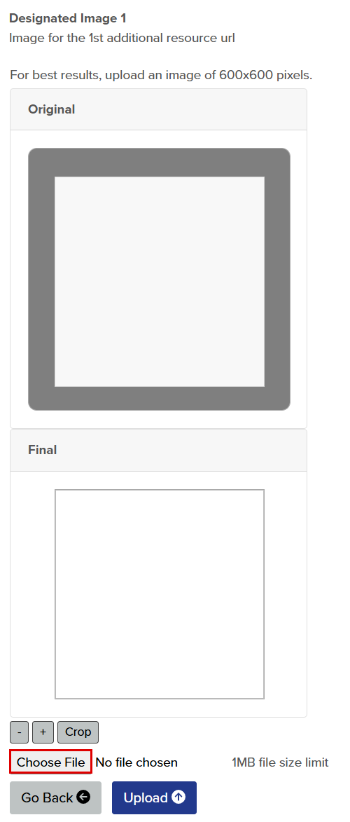 Image of functionality to upload and crop images.