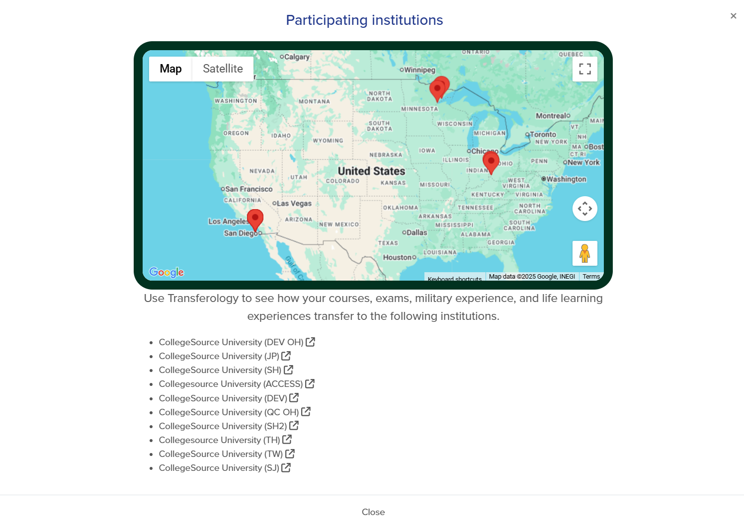 Participating institution list.