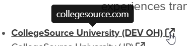 Selectable hyperlink for the fictional CollegeSource University.