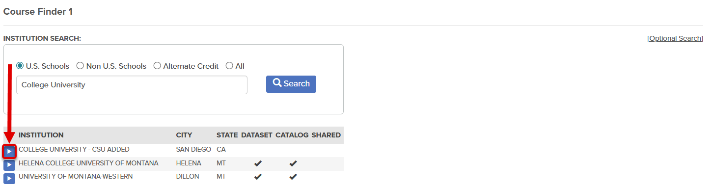 Callout illustrates location of Select an institution button.