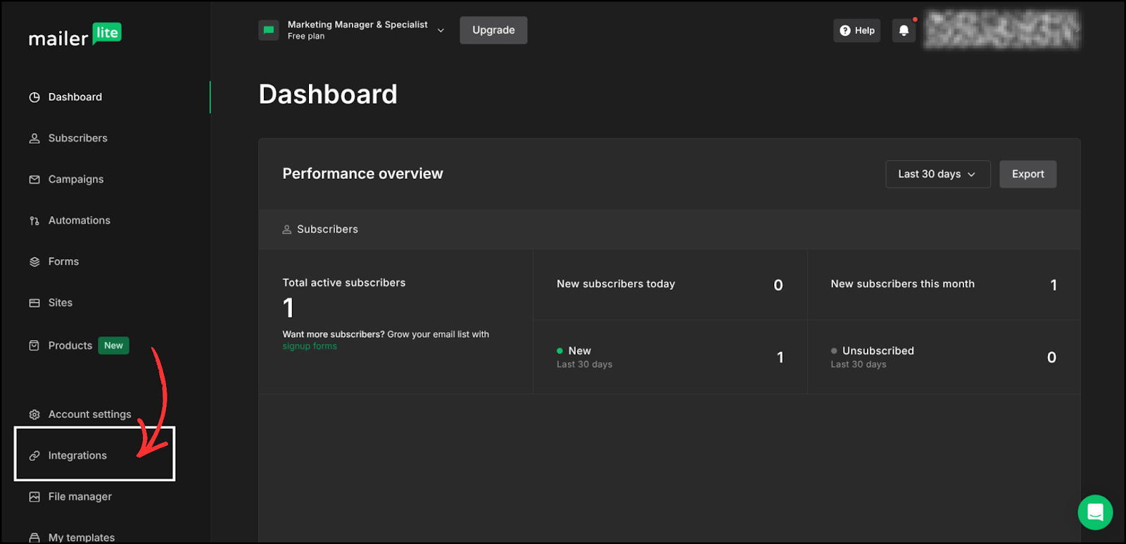 MailerLite integration step screenshot